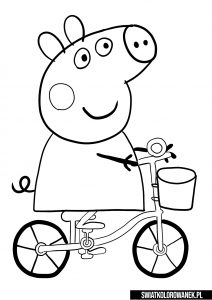 Kolorowanka Świnka Peppa jedzie na rowerze