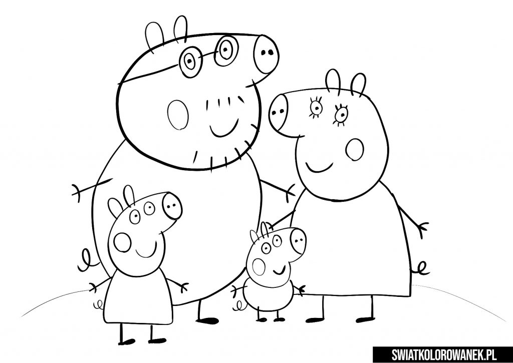 Kolorowanki Świnka Peppa i jej rodzinka.