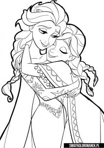 Kolorowanka jak Anna przytula swoją siostrę Elsę