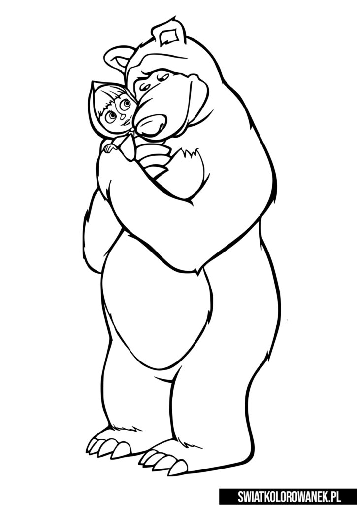 Niedźwiedź przytula Maszę do pokolorowania