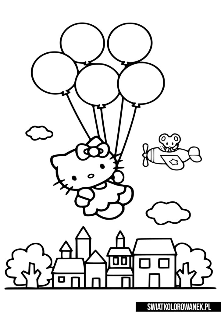 Kolorowanka Hello Kitty z balonami do druku