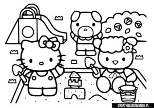 Kolorowanka Hello Kitty na placu zabaw