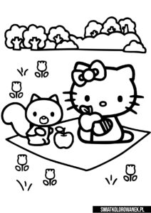Kolorowanka Hello Kitty na pikniku z wiewiórką