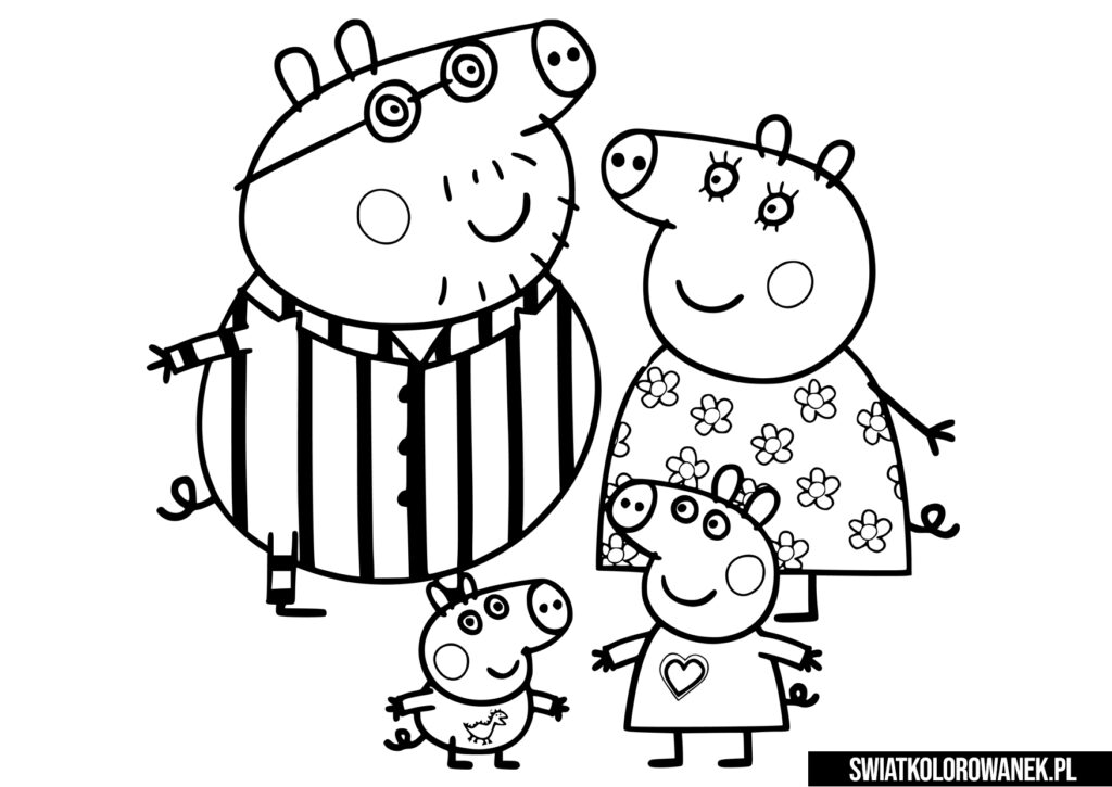 Kolorowanki Swinka Peppa i jej rodzina. Kolorowanka