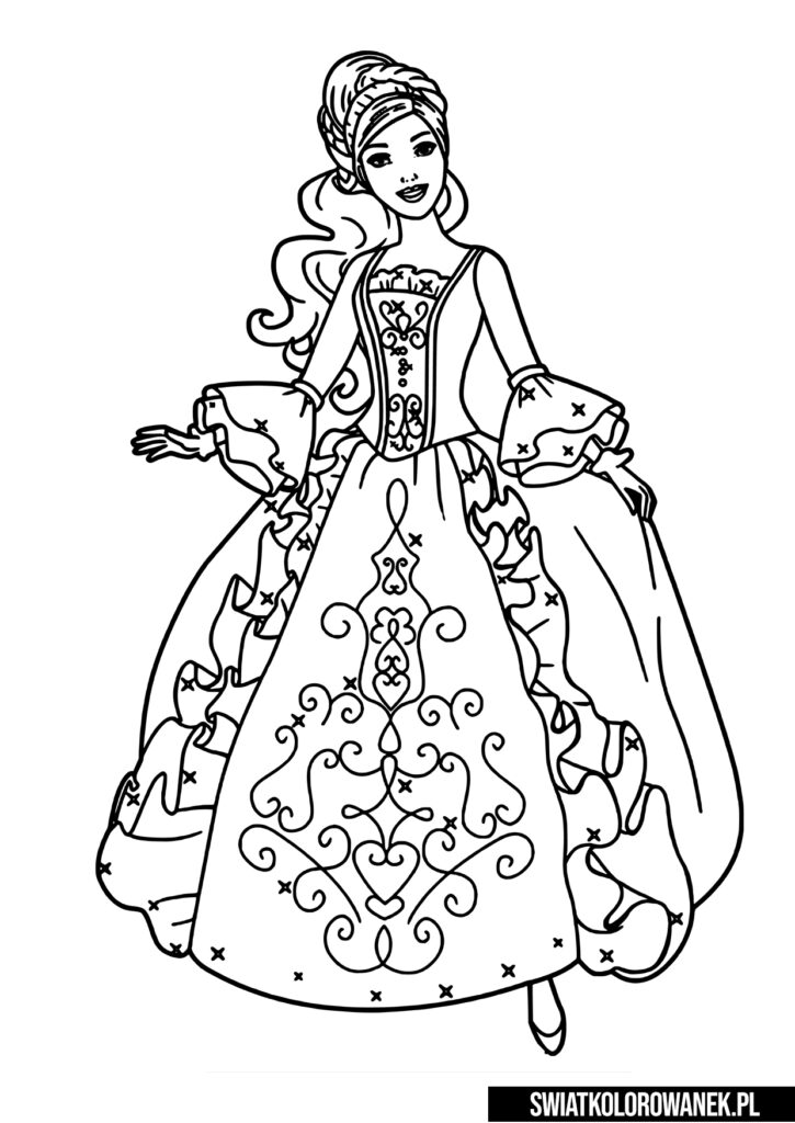 Księżniczka w balowej sukni Kolorowanka