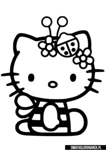 Kolorowanka Hello Kitty do druku z biedronką na głowie