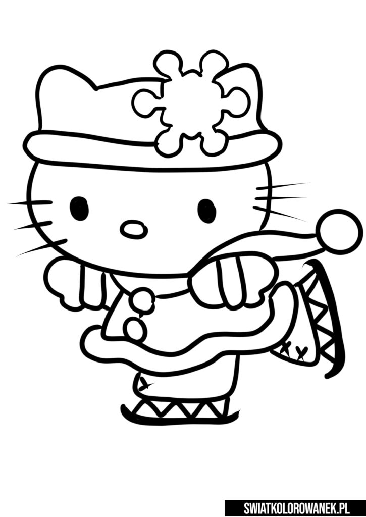 Hello Kitty na łyżwach kolorowanka świąteczna