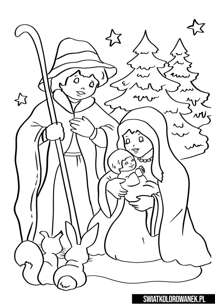 Kolorowanka Świąteczna Jezus Maryja i Józef