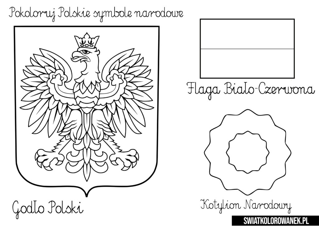 Polskie symbole narodowe. Kolorowanki symbole narodowe.