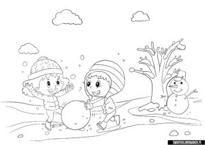 Dzieci bawią się w śniegu kolorowanka