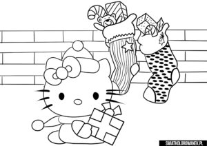 Hello Kitty przygotowuje prezenty kolorowanka