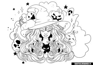 Czarownica na Halloween - Kolorowanka dla dzieci