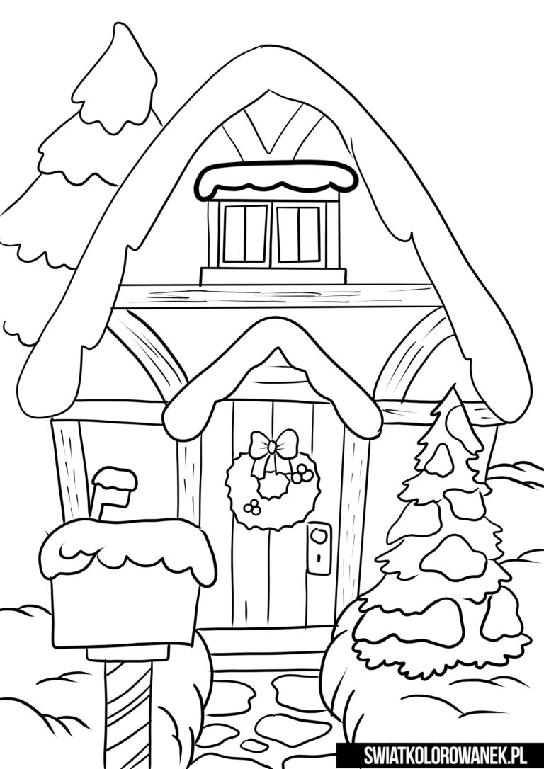 Kolorowanki zima. Ośnieżony domek kolorowanka dla dzieci