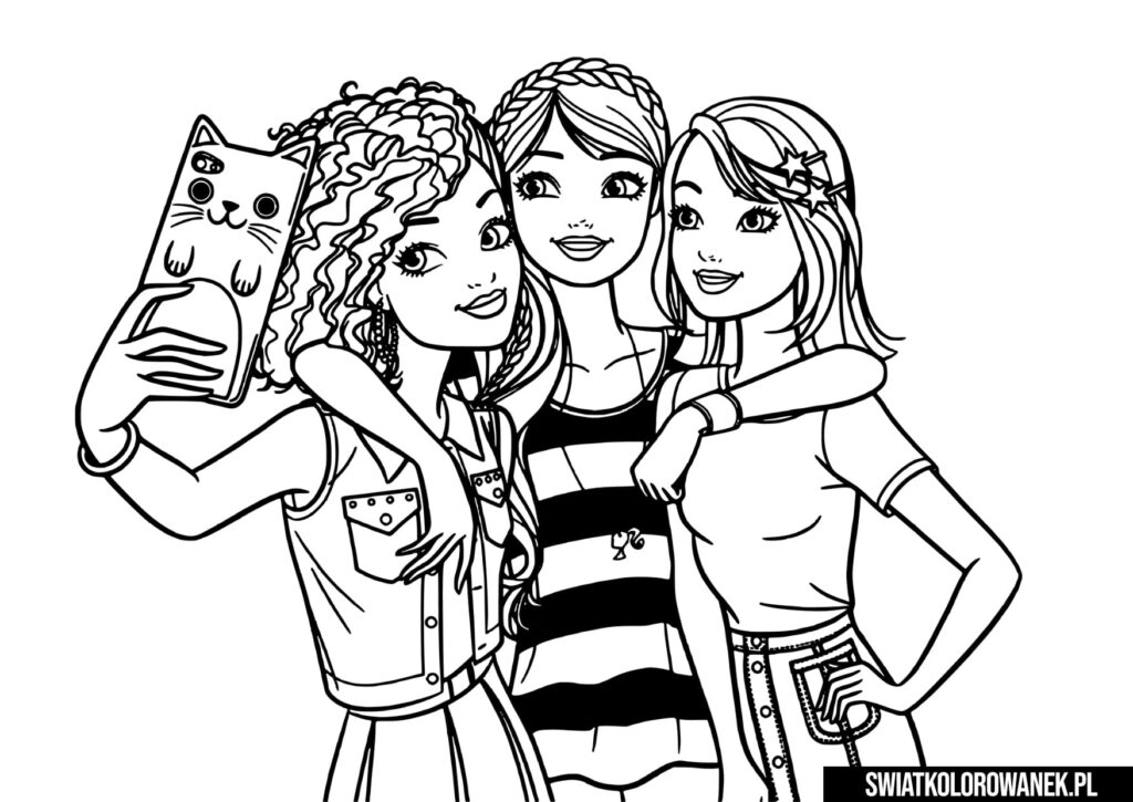 Barbie Selfie z przyjaciółkami Malowanka do druku.