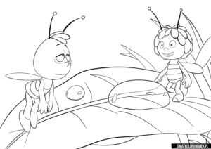 Kolorowanka Pszczółka Maja i Gucio na liściu