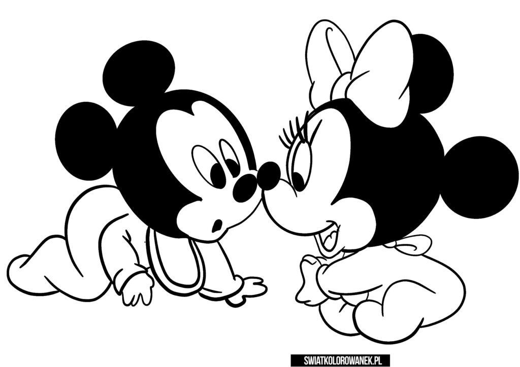 Myszka Minni i Mickey dzieciństwo kolorowanka do druku.