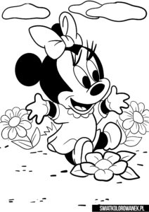 Myszka Minnie i kwiaty do pokolorowania.
