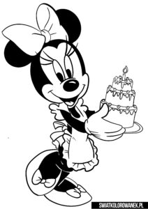 Myszka Minnie i tort kolorowanka dla dzieci
