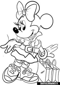Myszka Minnie na zakupach kolorowanka do druku