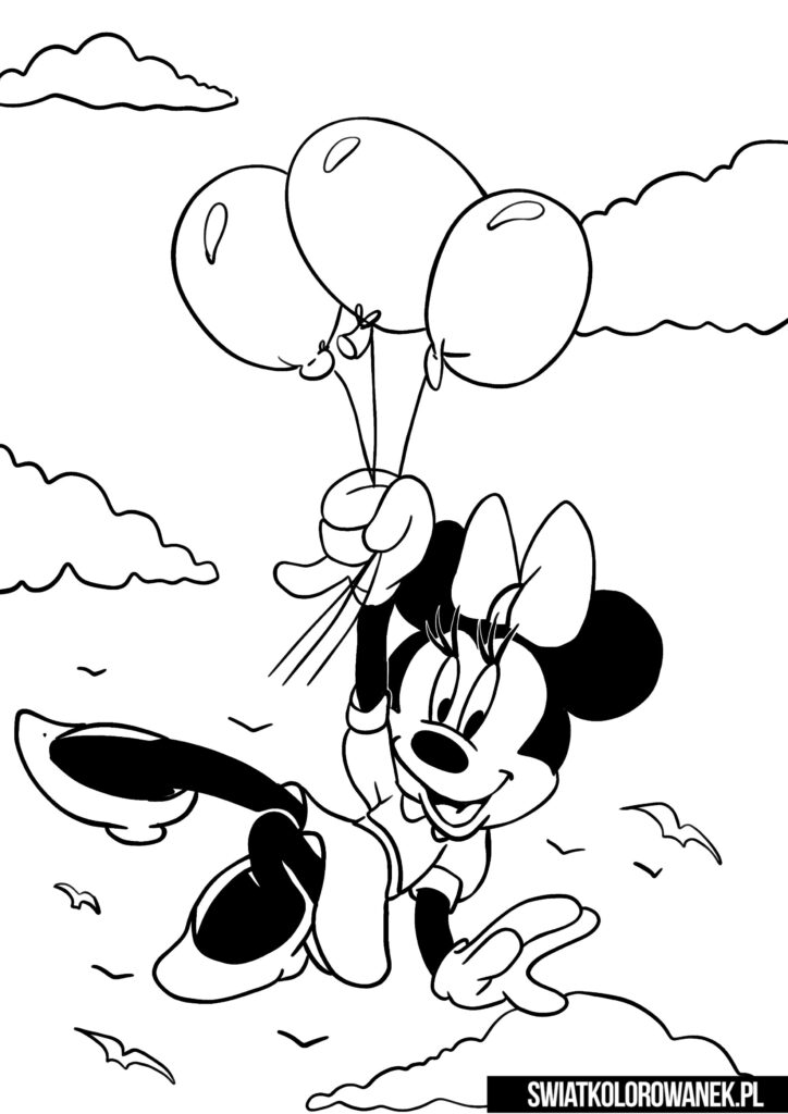 Myszka Minnie z balonami darmowa malowanka dla dzieci
