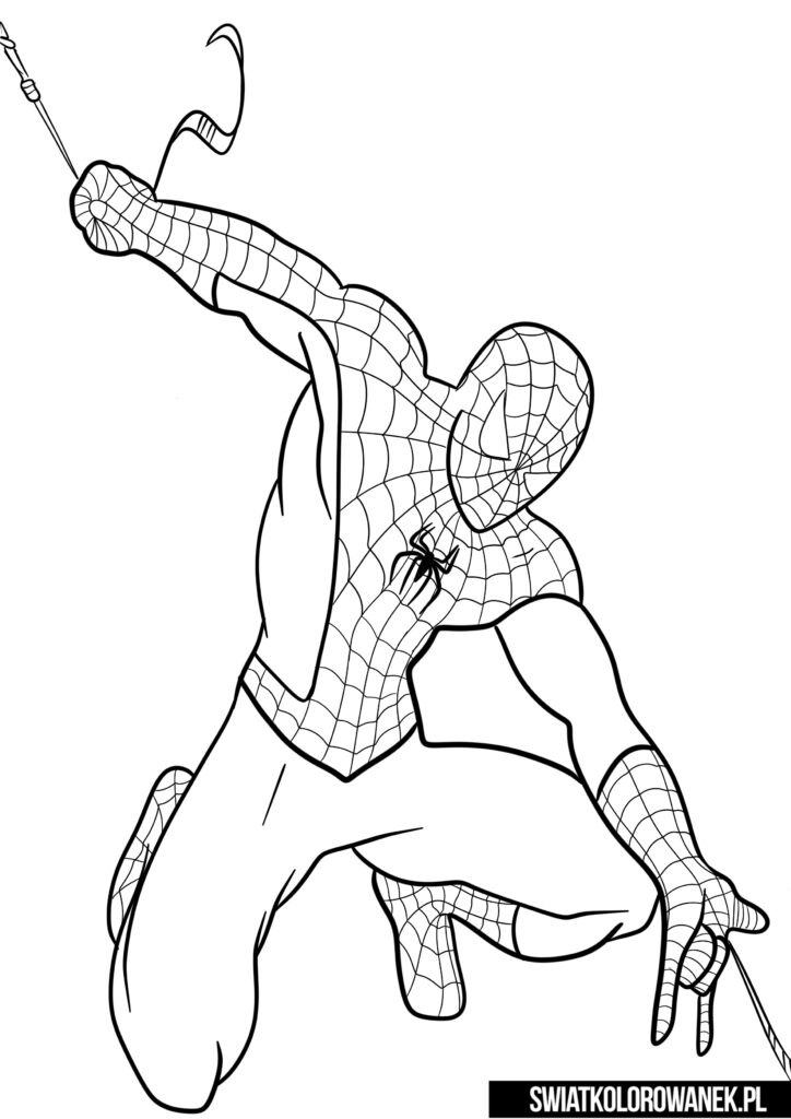 Kolorowanki Spiderman. Spiderman strzelający pajęczą siecią.