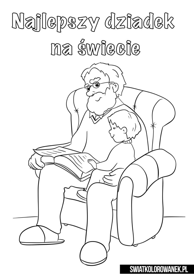 Kolorowanki Dzień Babci i Dziadka. Dziadek czyta książkę.