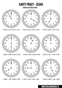 karty pracy zegar - zaznacz właściwą godzinę