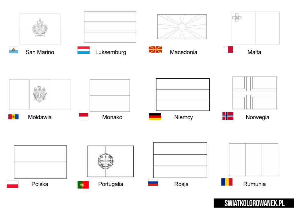 Flagi Państw Europejskich Kolorowanka