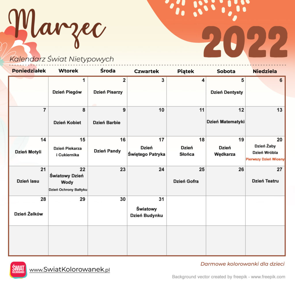 Kalendarz Świat Nietypowych - Marzec 2022