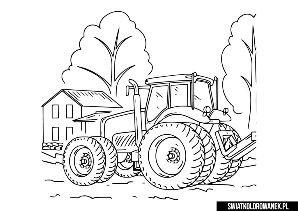 Kolorowanka traktor. Kolorowanki traktory. Traktor na farmie.