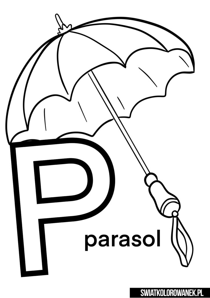 Litera P jak parasol. Kolorowanki Parasol.