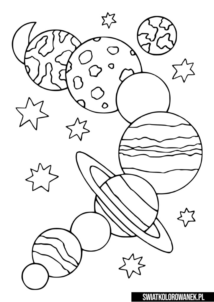 Malowanki planety. Kolorowanka Kosmos dla dzieci.