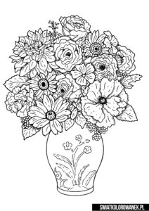 Kolorowanki kwiaty. Kolorowanka wazon z pięknymi kwiatami