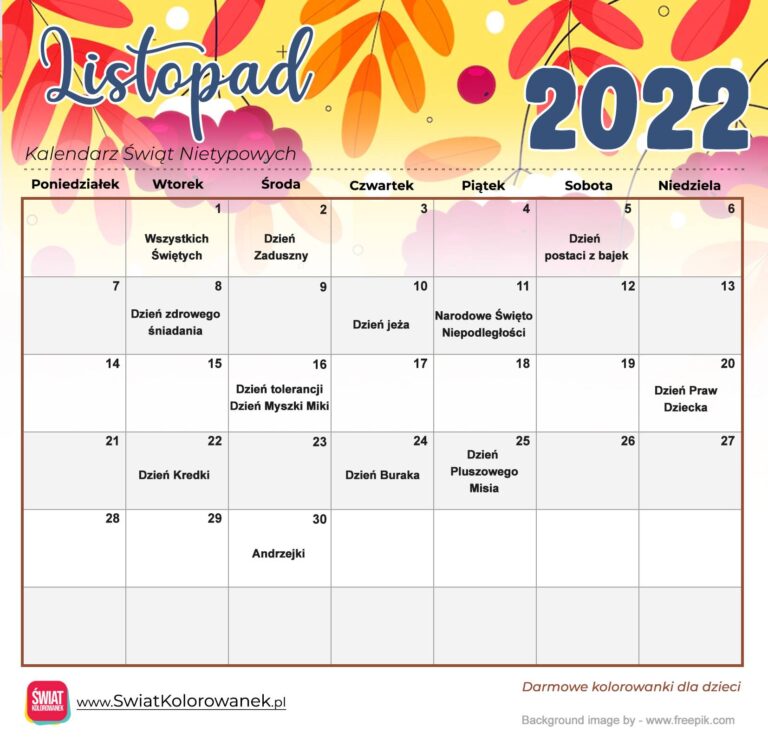 Kalendarz Świat Nietypowych - Listopad 2022