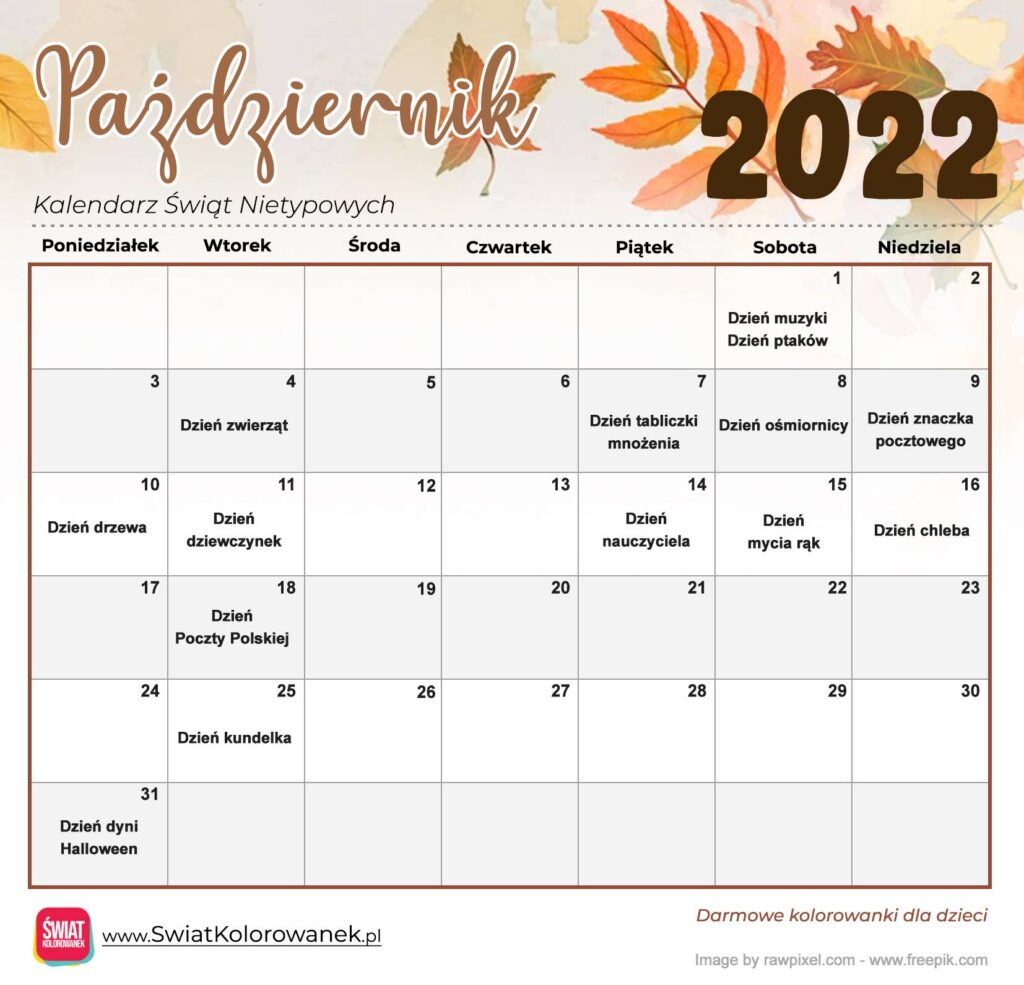 Kalendarz Świat Nietypowych - Październik 2022