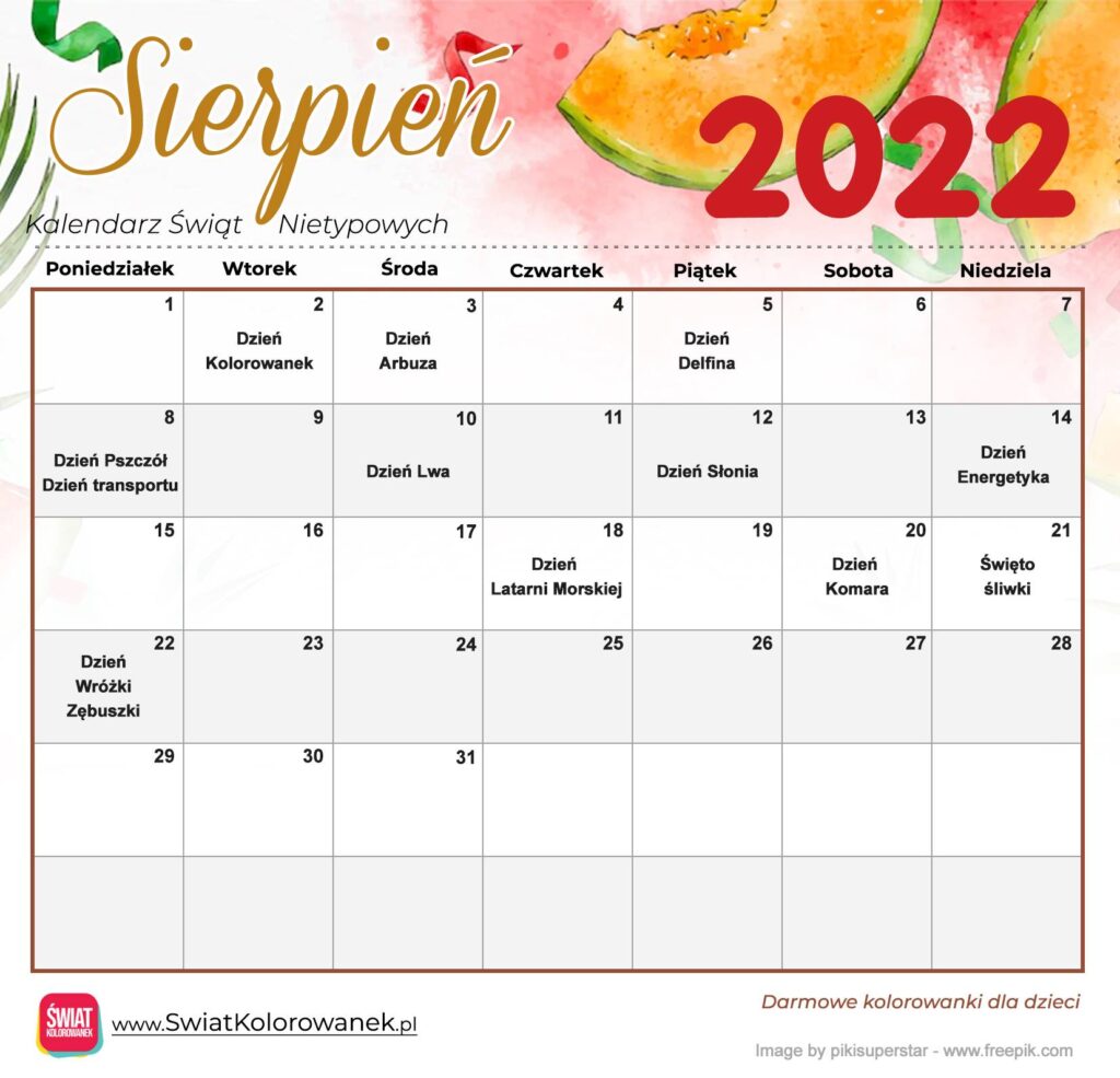 Kalendarz Świat Nietypowych - Sierpień 2022