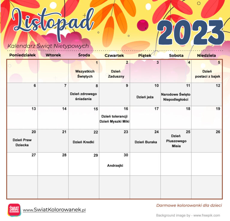 Kalendarz Świat Nietypowych - Listopad 2023