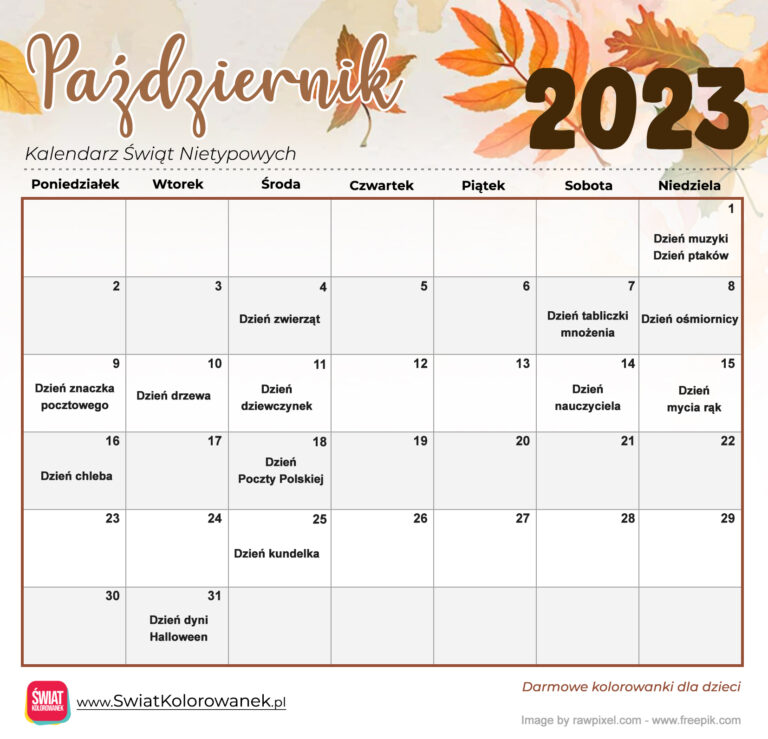 Kalendarz Świat Nietypowych - Październik 2023