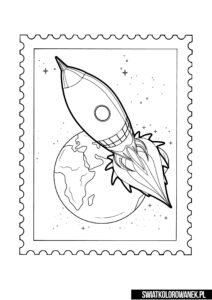 Malowanka znaczek pocztowy Kosmos do druku