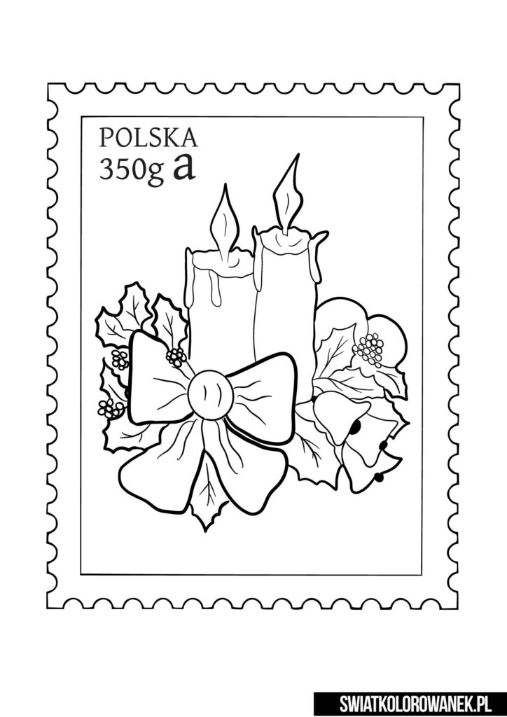 Świąteczny znaczek pocztowy do druku. Malowanki na dzień znaczna pocztowego.