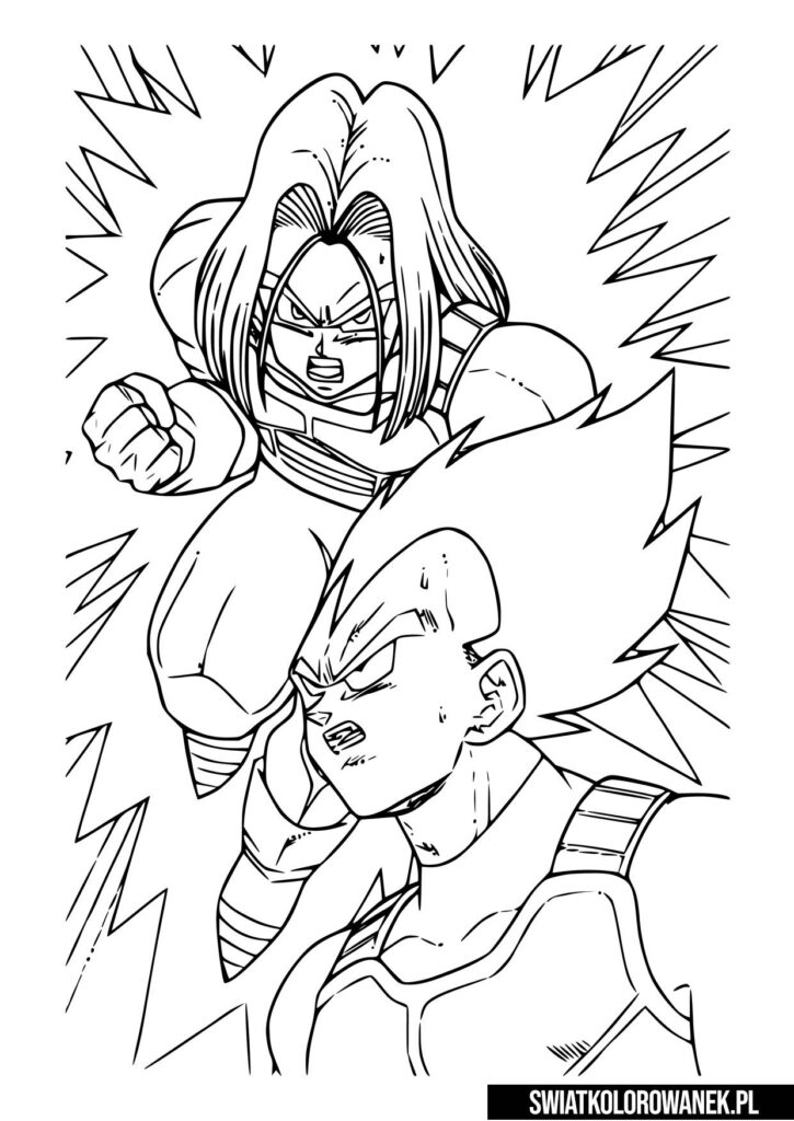 Kolorowanka Trunks i Vegeta walka.