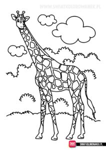 Prosta kolorowanka z żyrafą.