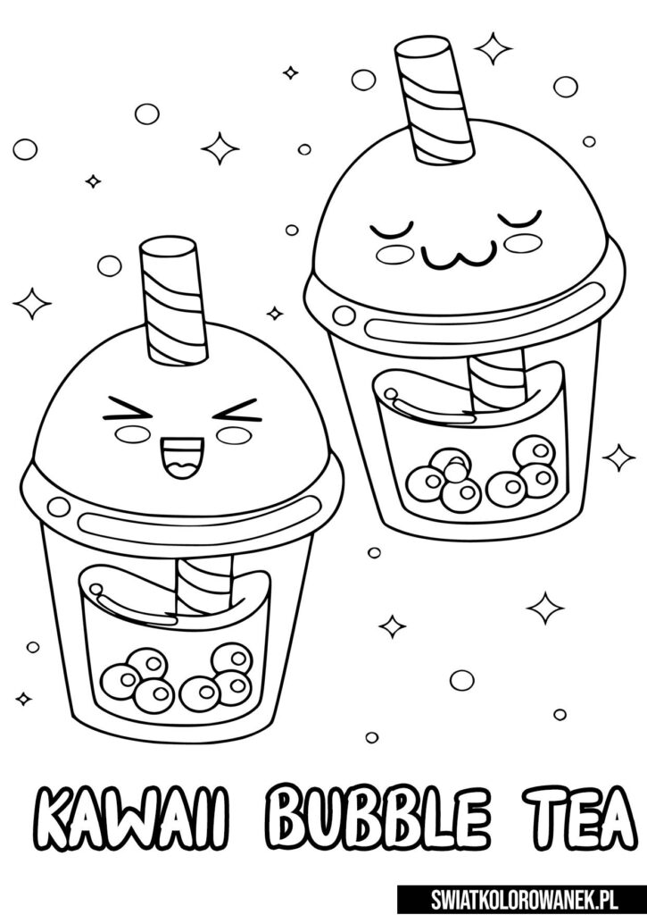 Kolorowanki kawaii do druku. Bubble tea.