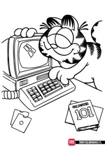 Garfield z komputerem kolorowanka