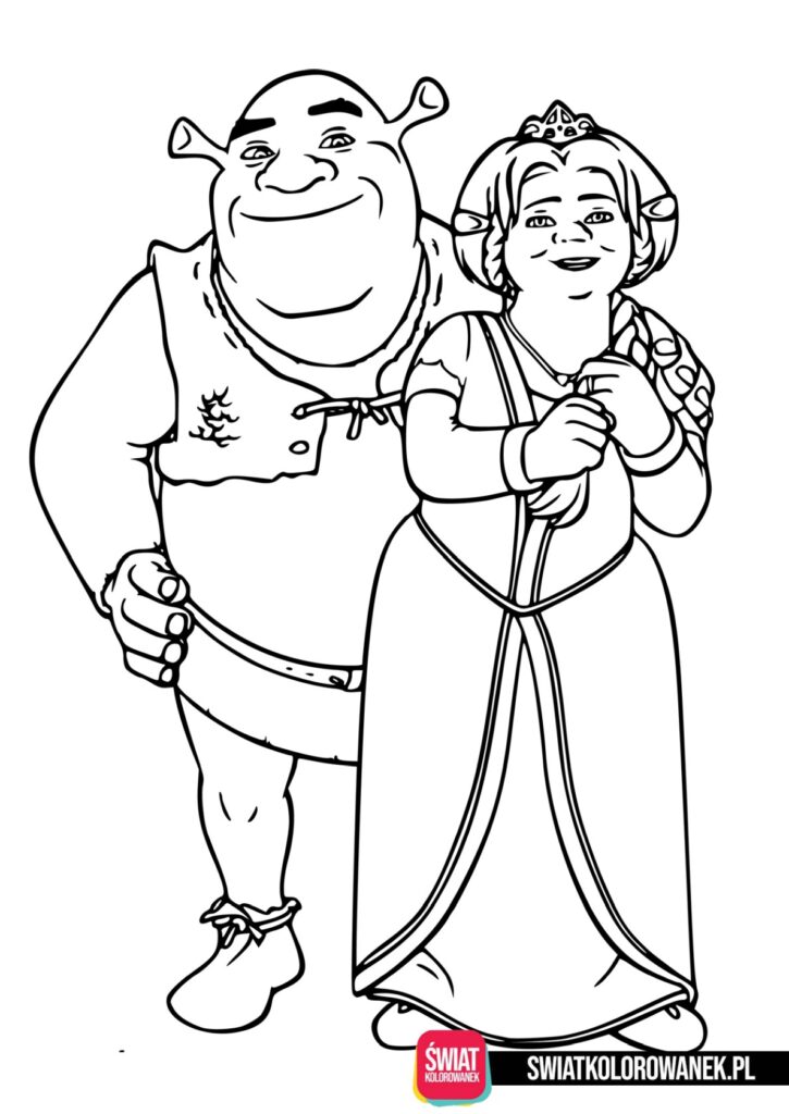 Kolorowanki Shrek i królewna Fiona