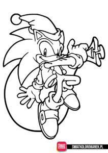 Malowanka Sonic Świąteczna. Sonic w Stroju Mikołaja.