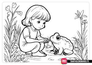 Dziewczynka i żaba kolorowanka do druku