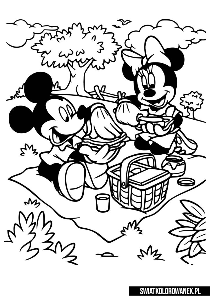 Kolorowanka do druku Myszka Minnie i Myszka Miki
