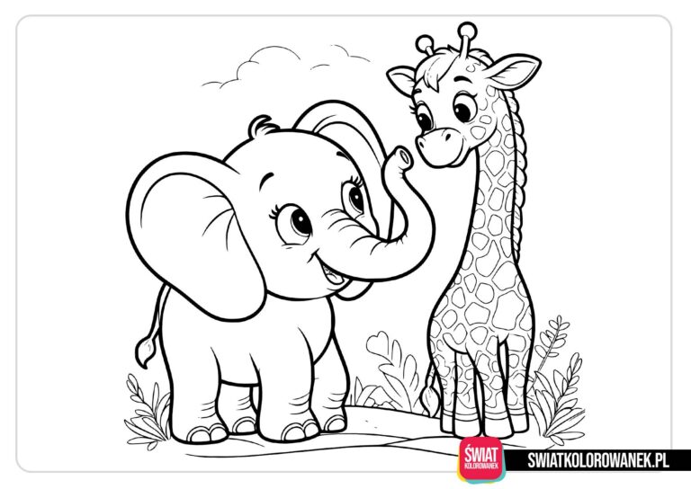 Słoń i żyrafa kolorowanka