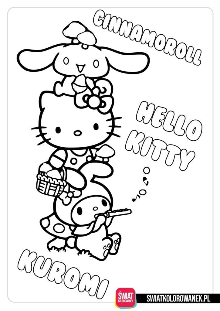 Cinnamoroll, Hello Kitty i Kuromi kolorowanka